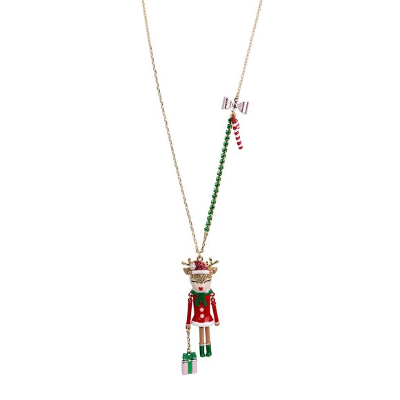 Betsey Johnson Womens Jingle Bell Bling Christmas Reindeer Pendant Necklace - Picture 2 of 3